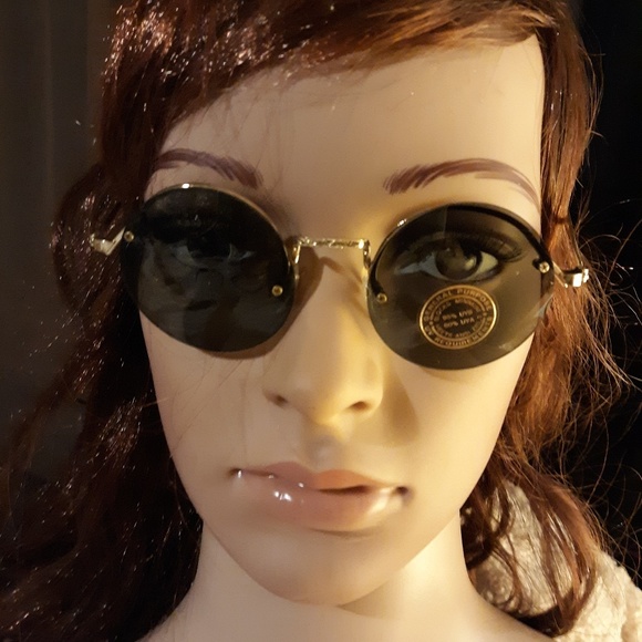 Round Metal Frame Sunglasses w/Black Plastic Brim - Picture 2 of 4